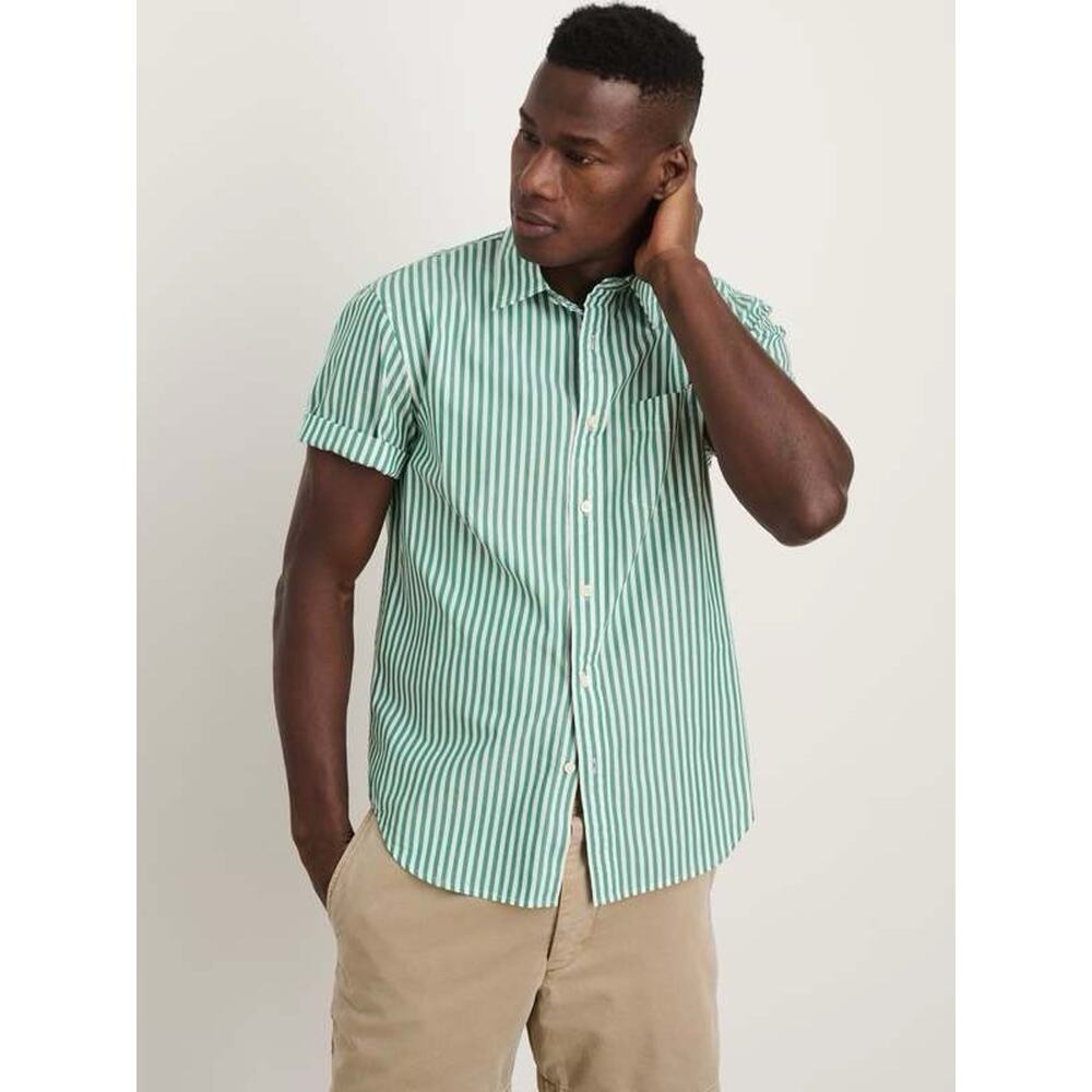 Alex Mill Shirt Men's XL Striped Green White Short Sleeve Cotton Collar